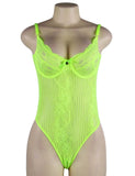 New Chartreuse Glamour Underwire Hollywood Sheer Lace Teddy With Steel Ring