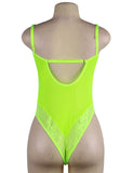 Chartreuse Glamour Underwire Hollywood Sheer Lace Teddy With Steel Ring