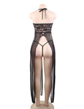 New Elegant Black Hollow Out Lace Sexy Nightgown With Farawlaya
