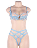 Blue Elegant Embroidery Fashion Bra Set With Steel Ring