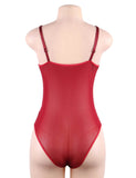 Wine Red Lace High Quality Eyelash Lace Splice Sexy Bodysuit