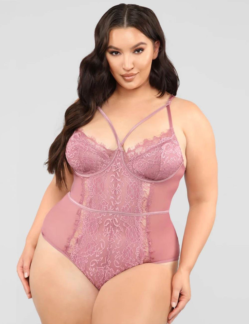 Pink Red Lace High Quality Eyelash Lace Splice Sexy Bodysuit