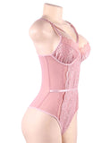 Pink Red Lace High Quality Eyelash Lace Splice Sexy Bodysuit