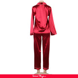 Wine Red Long Sleeve Silk Pajamas Set Two Piece Set