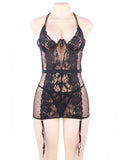Black Delicate lace Stitching Babydoll With Underwire