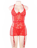 Plus Size Red Delicate lace Stitching Babydoll With Underwire
