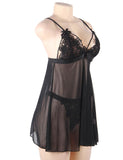 Black Lace High-end Delicate Embroidery Babydoll Lingerie Set
