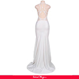 Embroidery Sleeveless High Neck Backless White Party Gown