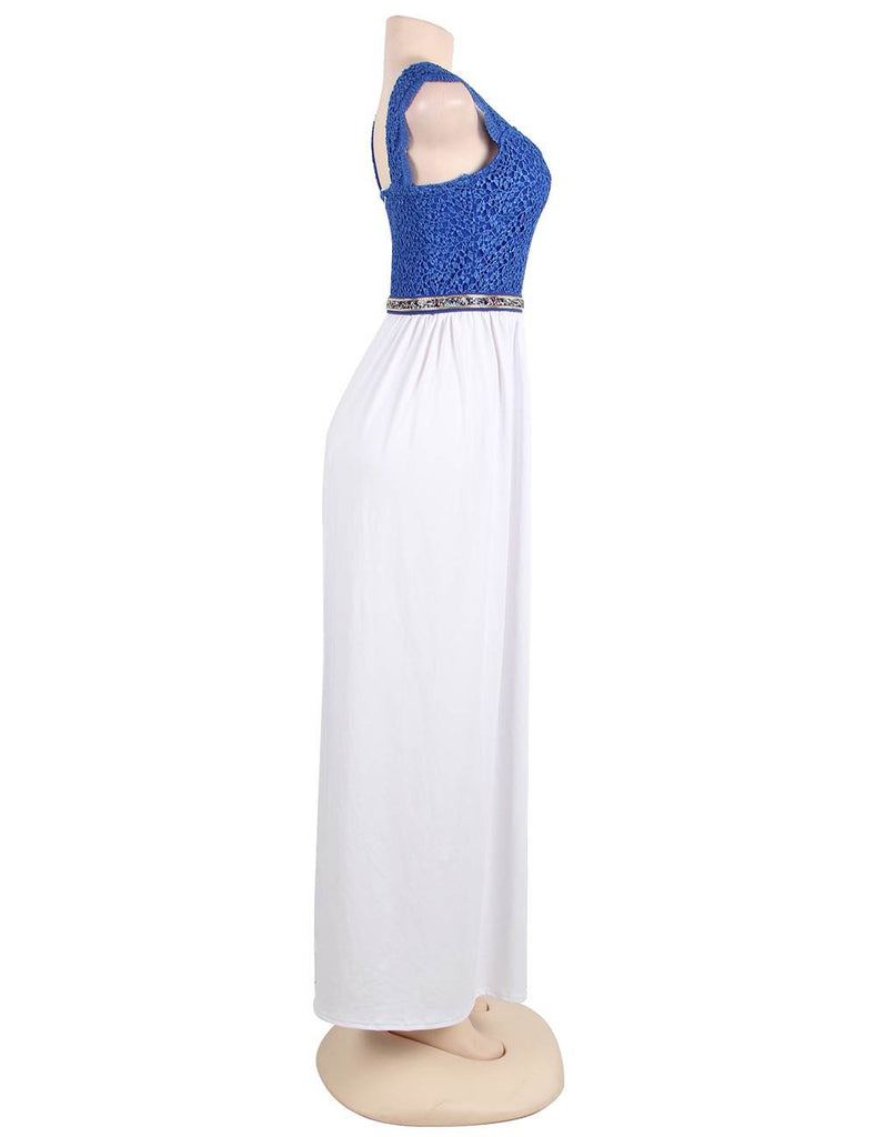 New Glamorous Sleeveless White Blue Maxi Dress Egypt