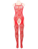 Heart Mesh Red Suspender Bodystocking
