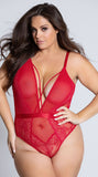 Plus Size Viviane Plunging Mesh and Lace Teddy With Farawlaya