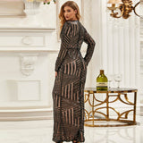 Black Striped Sequins Long Dress