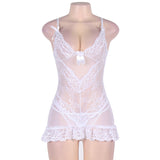 Plus Size White And Purple Embroidered Lace Cups Babydoll