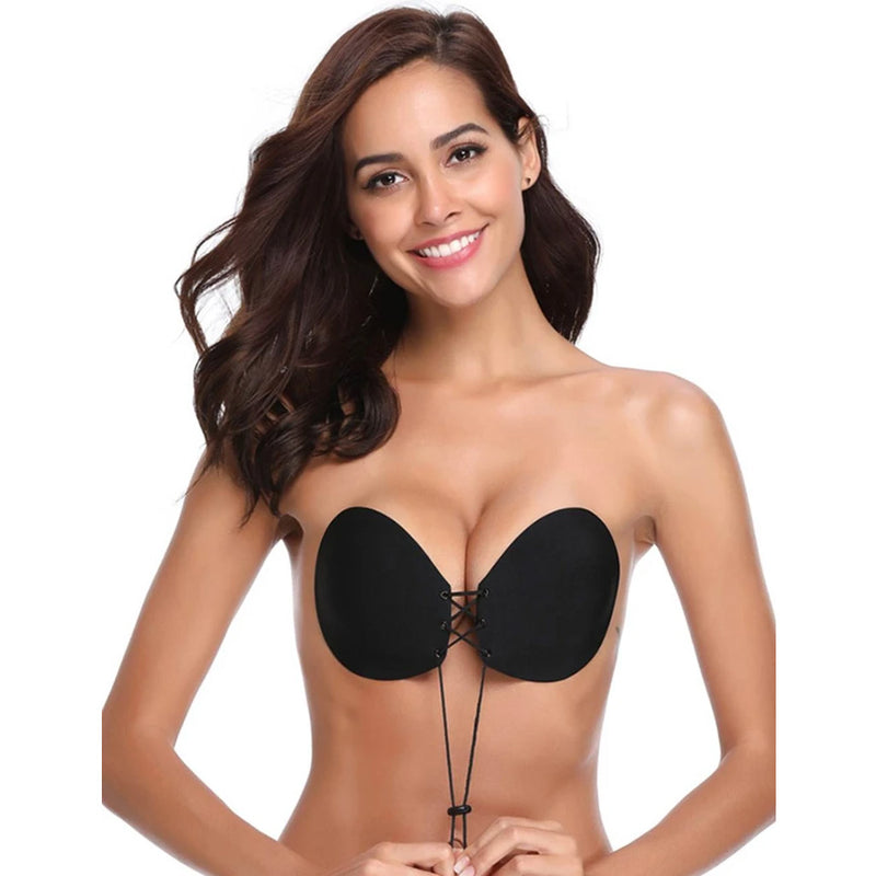 Black Strapless Self Adhesive Silicone Invisible Push-up Bra