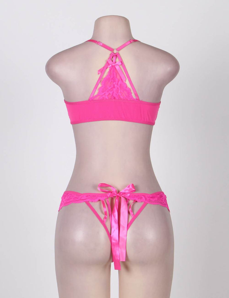 Pink & Black Strappy Lace Bra and Panty Set