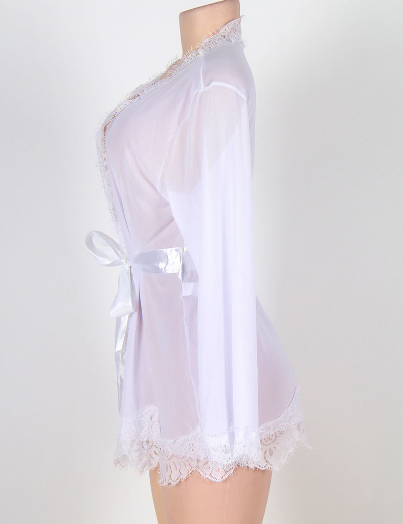 Robe Lace Trim With Thong With Farawlaya