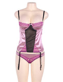 Plus Size Purplish Red Deluxe Satin Lace Bustier