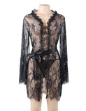 New Eyelash Black Lace Sleepwear Gown