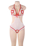 Sexy Nurse Crotchless Costume Teddy Lingerie