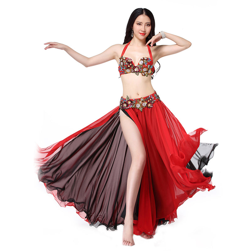 Flower Red Dance Sets Belly Dance Wear for Performance
