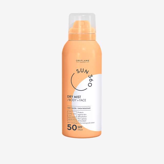Dry mist spray for body and face with SPF 50